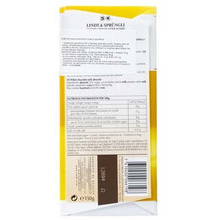 LINDT | Σοκολάτα Λευκή Αμύγδαλο 150g