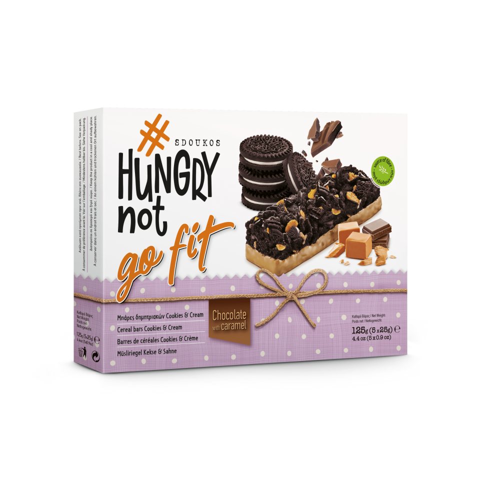 HUNGRYNOT Μπάρες Δημητριακών Cookies & Cream Σοκολάτα Καραμέλα 5x25g