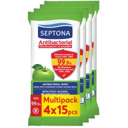 SEPTONA | Αντιβακτηριδιακά Μαντηλάκια Πράσινο Μήλο 4x15 Τεμάχια
