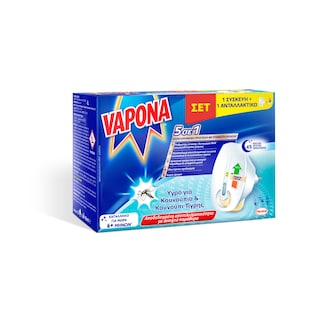 VAPONA | Αντικουνουπικό Υγρό Σετ Συσκευή με Ανταλλακτικό 45 Νύχτες 1 Τεμάχιο