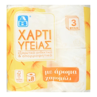 ΑΒ | Χαρτί Υγείας Χαμομήλι 3 Φύλλα 8 Ρολά 736g