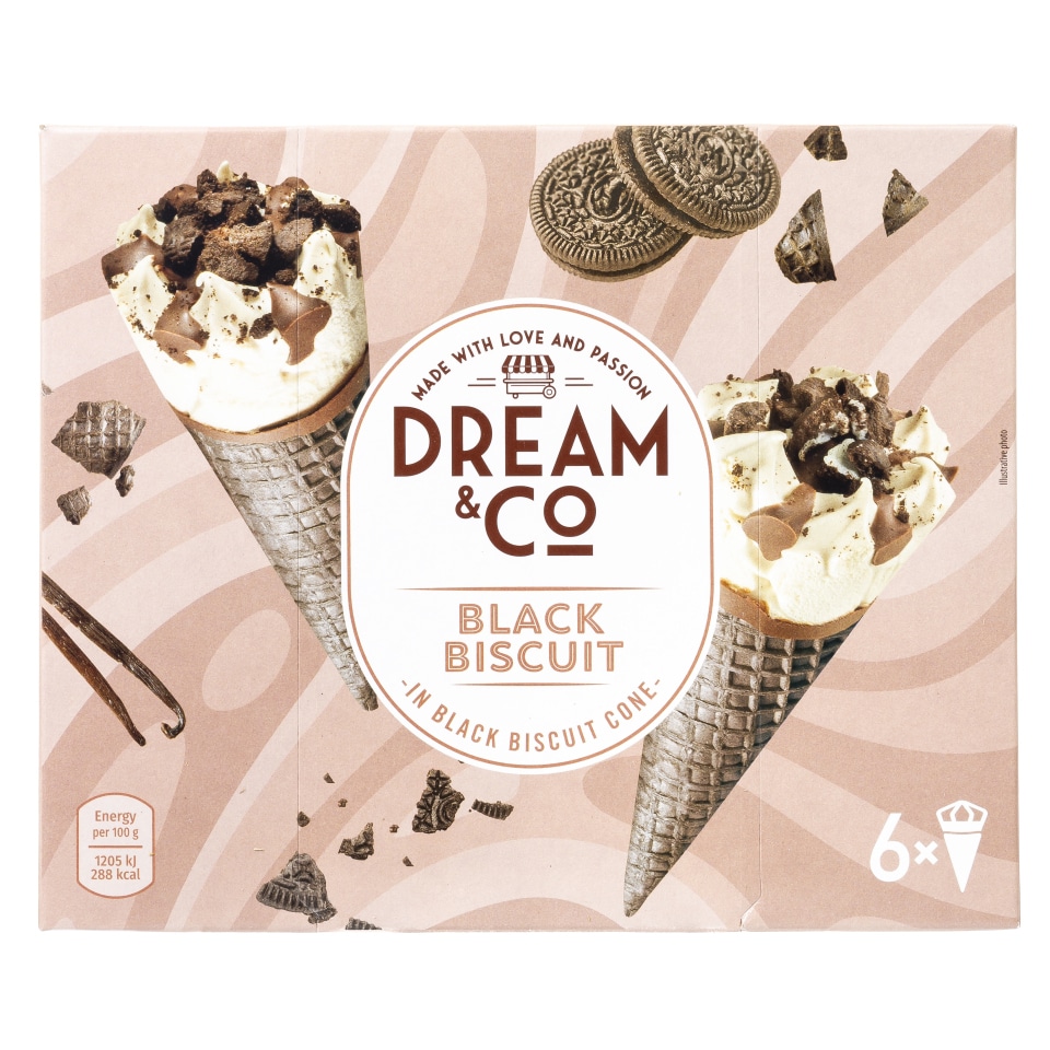 DREAM & CO Παγωτό Χωνάκι Μαύρο Μπισκότο 6x75g