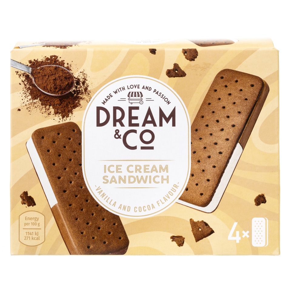 DREAM & CO Παγωτό Sandwich Βανίλια Κακάο 4x80g