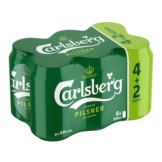 CARLSBERG | Μπύρα Pilsner Κουτί 330ml 4+2 Δώρο