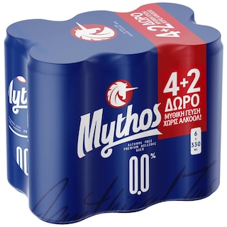 MYTHOS | Μπύρα 0.0% Χωρίς Αλκοόλ Κουτί 330ml 4+2 Δώρο