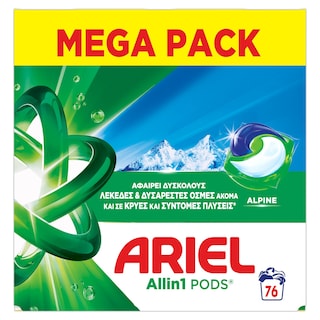 ARIEL | Kάψουλες Πλυντηρίου Ρούχων Allin1 Pods Alpine 76 Τεμάχια