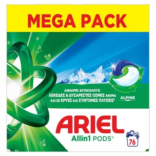 ARIEL | Kάψουλες Πλυντηρίου Ρούχων Allin1 Pods Alpine 76 Τεμάχια