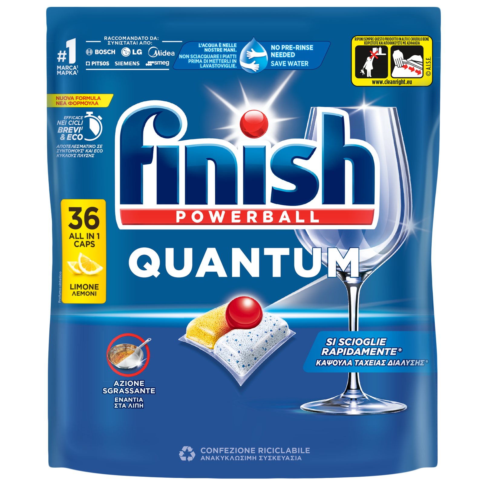 FINISH Κάψουλες Πλυντηρίου Πιάτων Quantum Allin1 Lemon 36 Tεμάχια