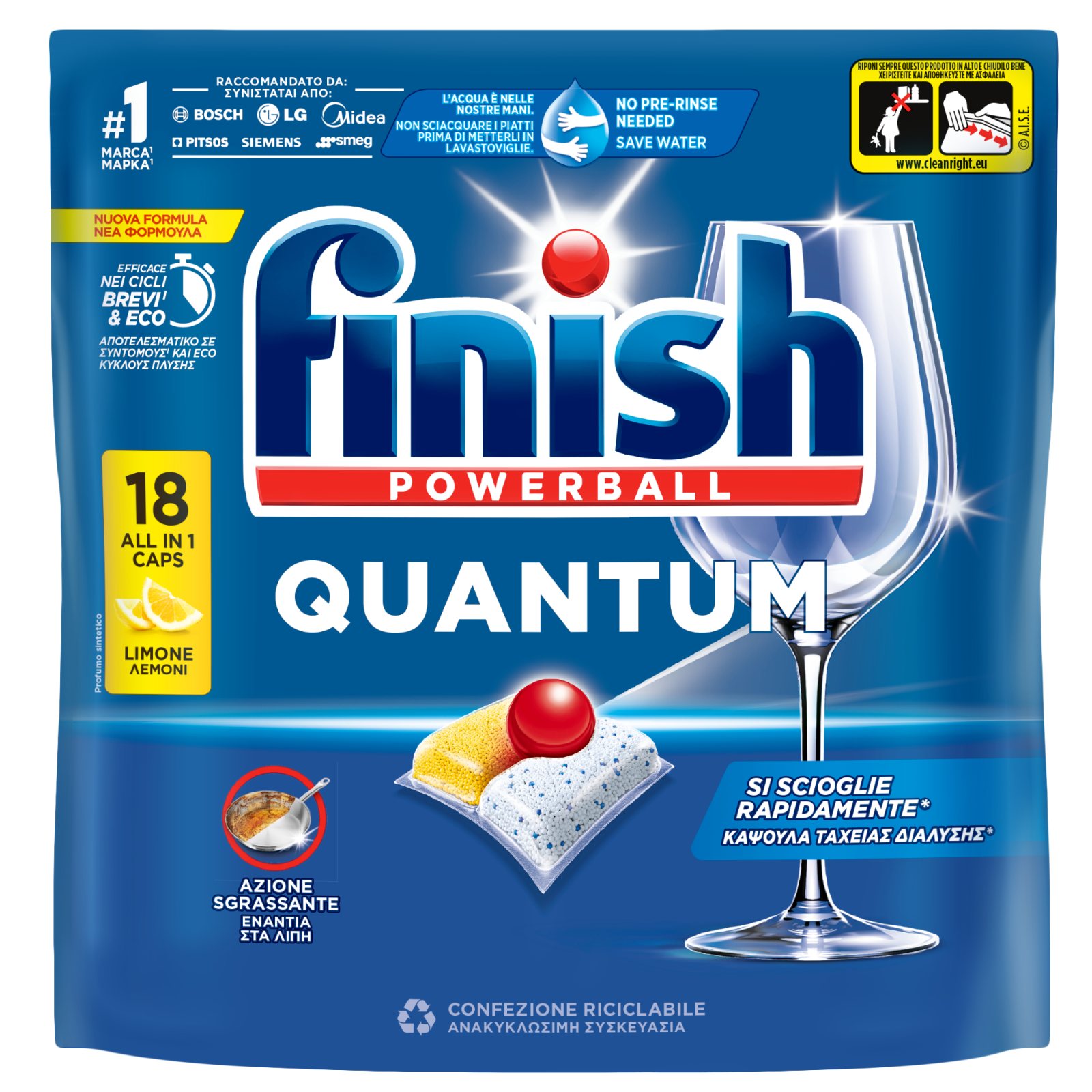 FINISH Κάψουλες Πλυντηρίου Πιάτων Quantum All in 1 Λεμόνι 18 Tεμάχια