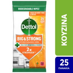 DETTOL | Πανάκια Καθαρισμού Κουζίνας Big & Strong 25 Τεμάχια