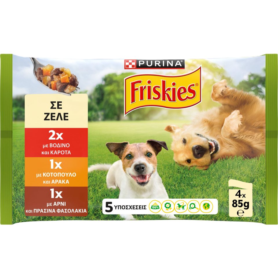 FRISKIES Σκυλοτροφή Βοδινό Κοτόπουλο Αρνί σε Ζελέ 4x85g