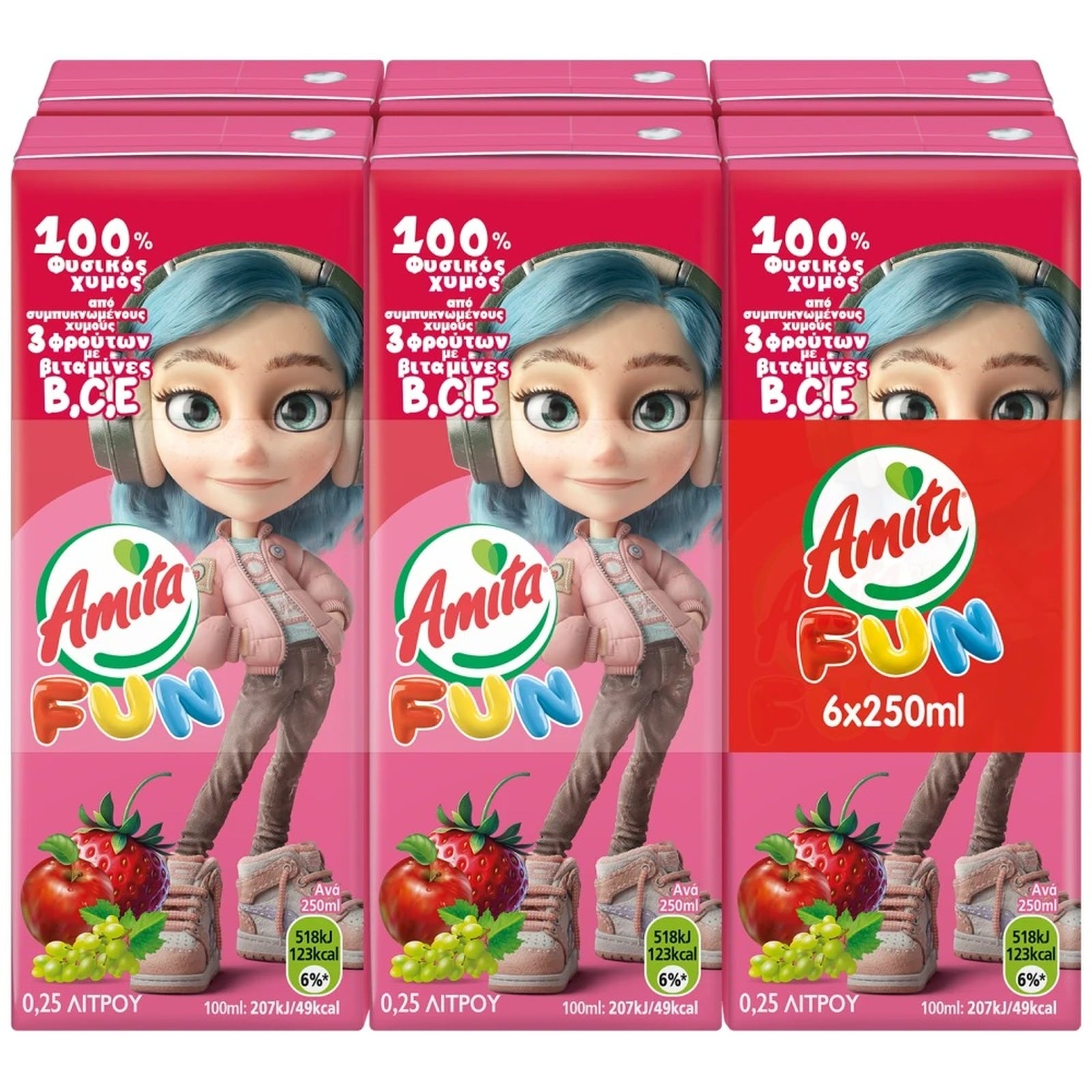 AMITA Χυμός Φράουλα Μήλο Σταφύλι 6x250ml