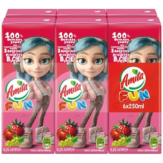 AMITA | Χυμός Φράουλα Μήλο Σταφύλι 6x250ml