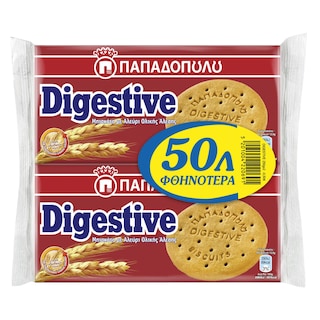 ΠΑΠΑΔΟΠΟΥΛΟΥ | Μπισκότα Digestive Ολικής Άλεσης 2x250gr 0.50Ε Φθην.