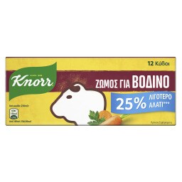 KNORR | Κύβοι Ζωμός Βοδινού Λιγότερο Αλάτι 12 Τεμάχια 109g
