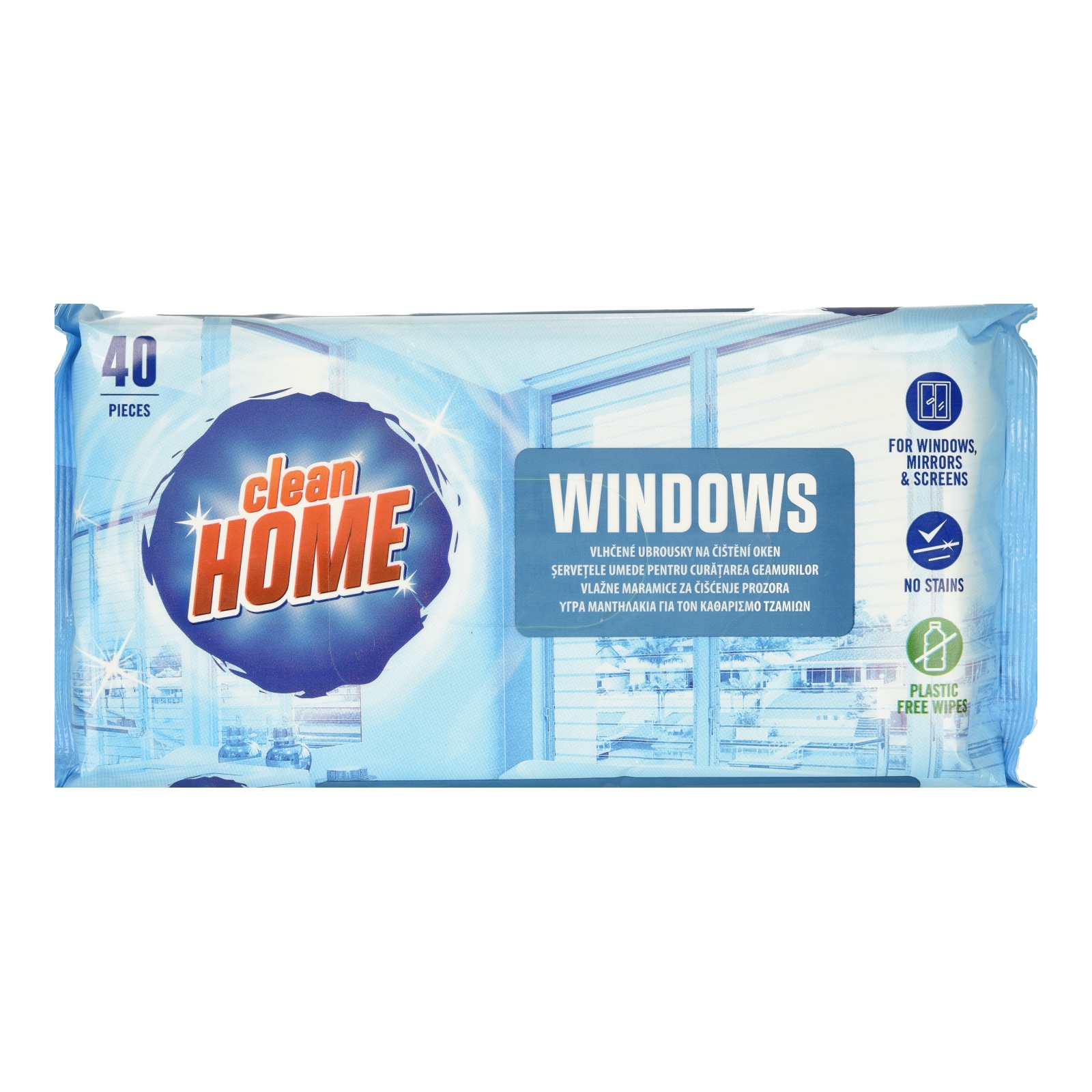 CLEAN HOME Υγρά Μαντηλάκια Καθαρισμού Τζαμιών 40 Τεμάχια
