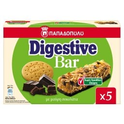 ΠΑΠΑΔΟΠΟΥΛΟΥ | Μπάρες Δημητριακών Digestive Μαύρη Σοκολάτα 0% Ζάχαρη 5x28g