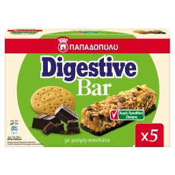 ΠΑΠΑΔΟΠΟΥΛΟΥ | Μπάρες Δημητριακών Digestive Μαύρη Σοκολάτα 0% Ζάχαρη 5x28g