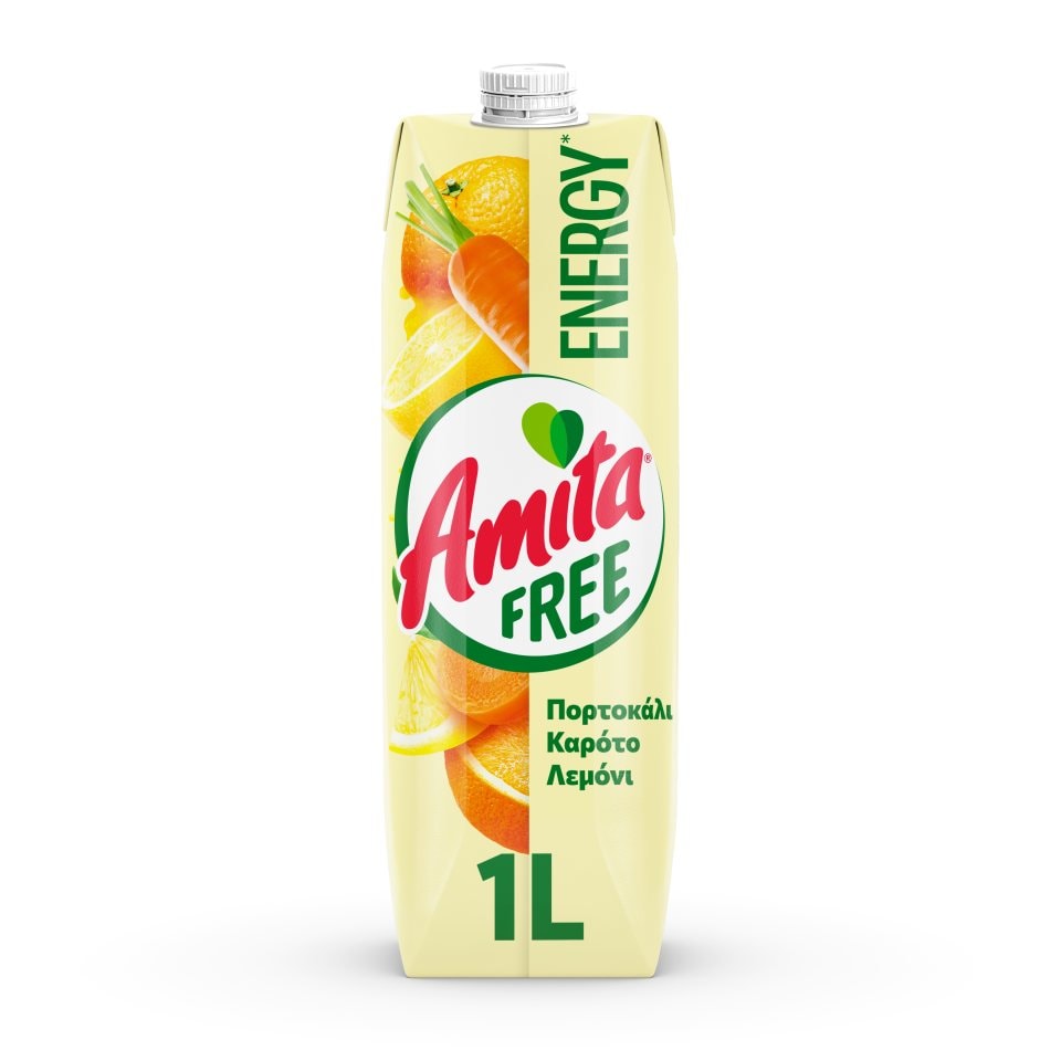 AMITA Φρουτοποτό Energy Free Πορτοκάλι Καρότο Λεμόνι 1lt