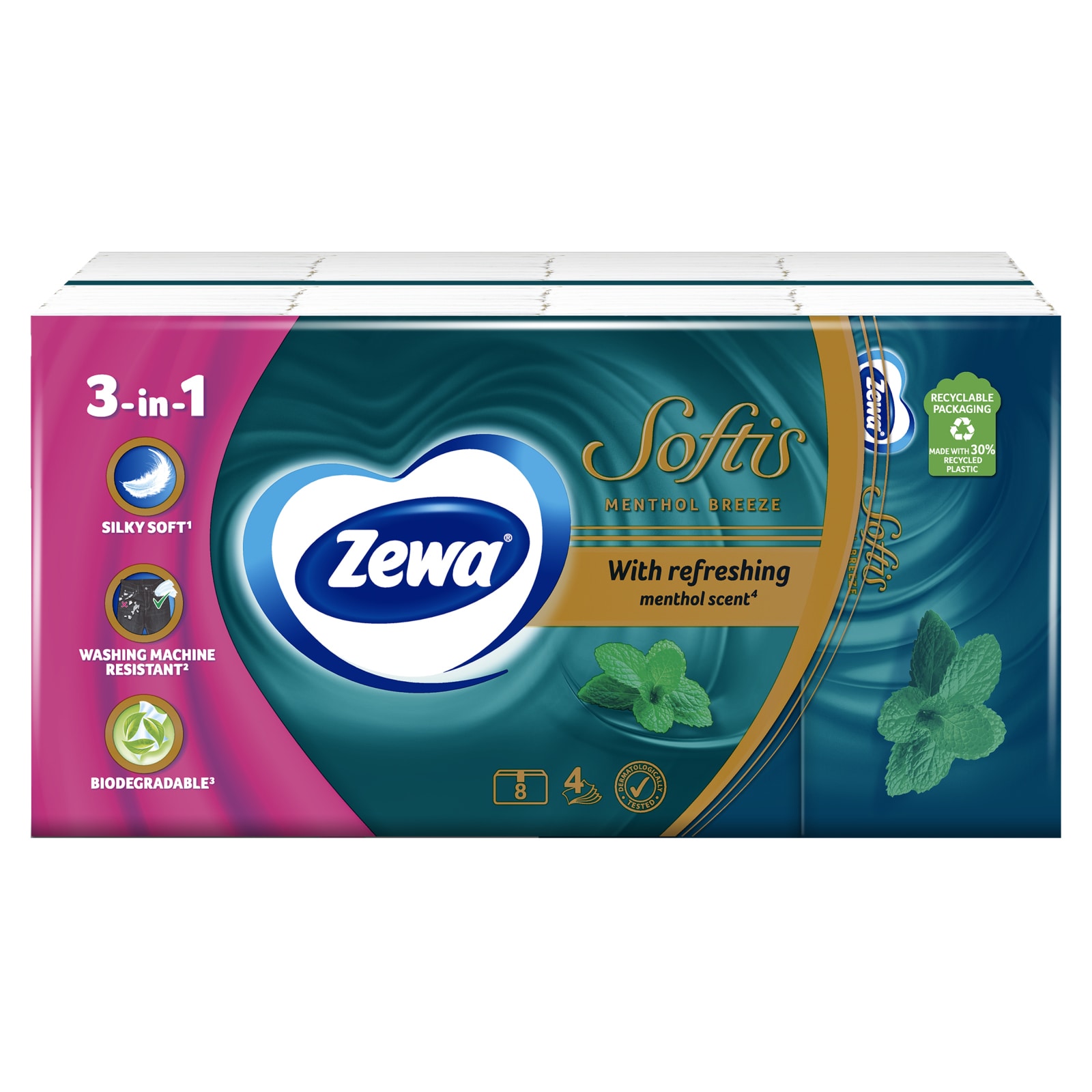 ZEWA Χαρτομάντηλα Τσέπης Softis Menthol 8 Τεμάχια