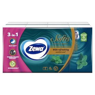ZEWA | Χαρτομάντηλα Τσέπης Softis Menthol 8 Τεμάχια