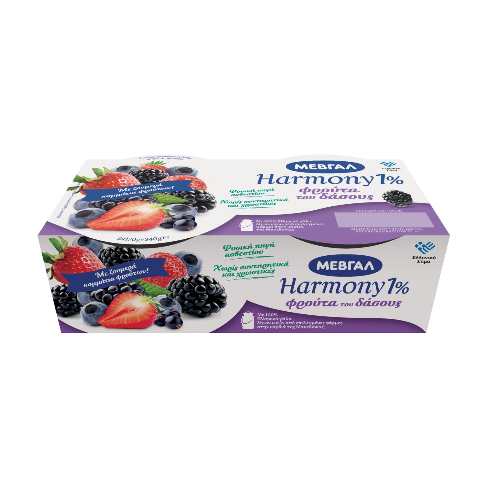 HARMONY Επιδόρπιο Γιαουρτιού Φρούτα του Δάσους 1% 2x170g