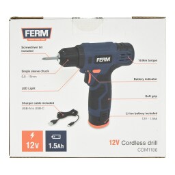 FERM | Τρυπάνι Ασύρματο 12V 1.5Ah 1 Τεμάχιο