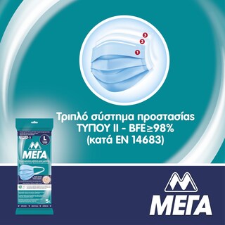 ΜΕΓΑ | Μάσκες Χειρουργικές Μίας Χρήσης Large 5 Τεμάχια