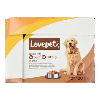 LOVEPET | Σκυλοτροφή Υγρή Βοδινό και Γαλοπούλα 12x100g