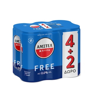 AMSTEL | FREE | Μπύρα Free Χωρίς Αλκοόλ Κουτί 6x330ml 4+2 Δώρο