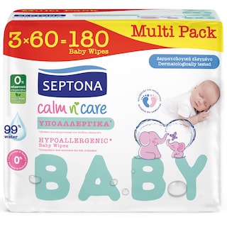 SEPTONA | Μωρομάντηλα Calm N Care Υποαλλεργικά 3x60 Τεμάχια