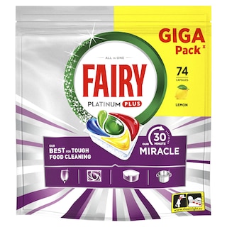 FAIRY | Κάψουλες Πλυντηρίου Πιάτων Platinum Plus Miracle Λεμόνι 74 Τεμάχια