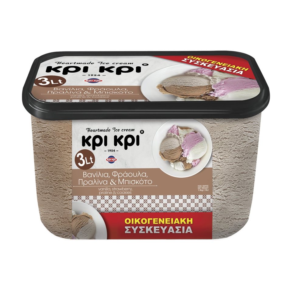 ΚΡΙ ΚΡΙ Παγωτό Heartmade Βανίλια Φράουλα Πραλίνα Μπισκότο 1.5kg