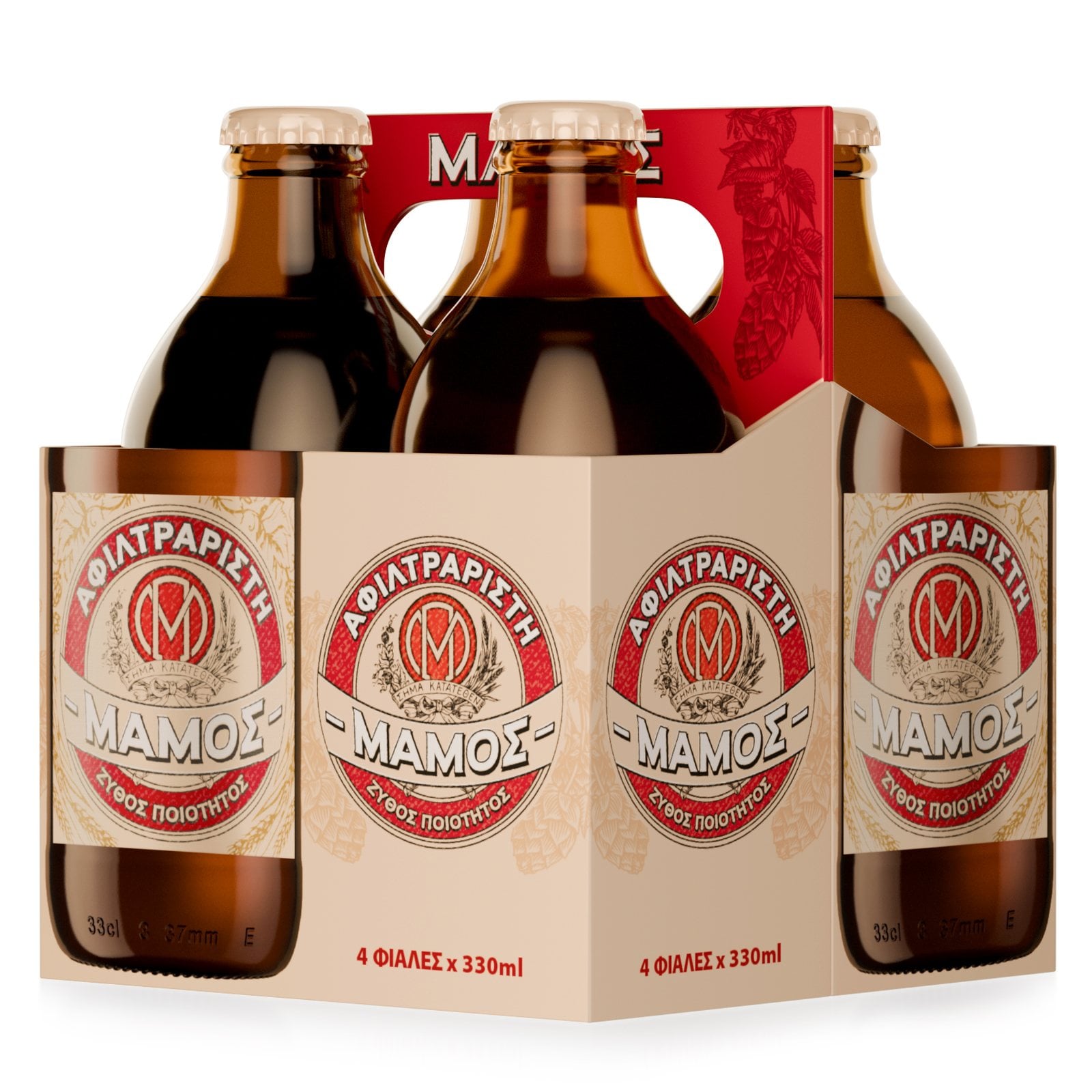ΜΑΜΟΣ Μπύρα Αφιλτράριστη Pilsener Retro Φιάλη 4x330ml