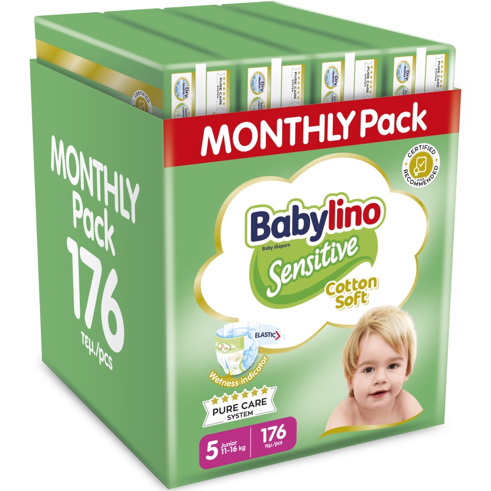 BABYLINO Πάνες Μωρού Sensitive Cotton Soft No5 Αποκλειστικά Online 132+44 Τεμάχια Δώρο