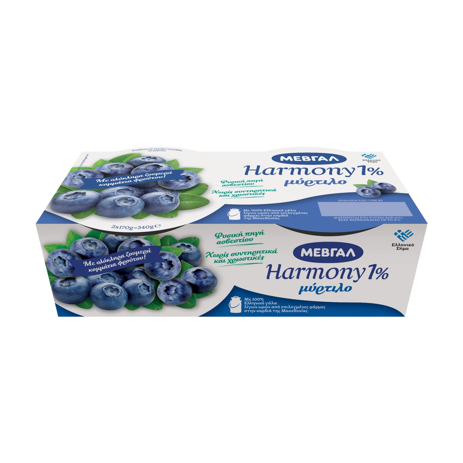 HARMONY Επιδόρπιο Γιαουρτιού Μύρτιλο 1% 2x170g