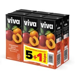 VIVA FRESH | Φρουτοποτό Ροδάκινο Μήλο Πορτοκάλι 250ml 5+1 Δώρο