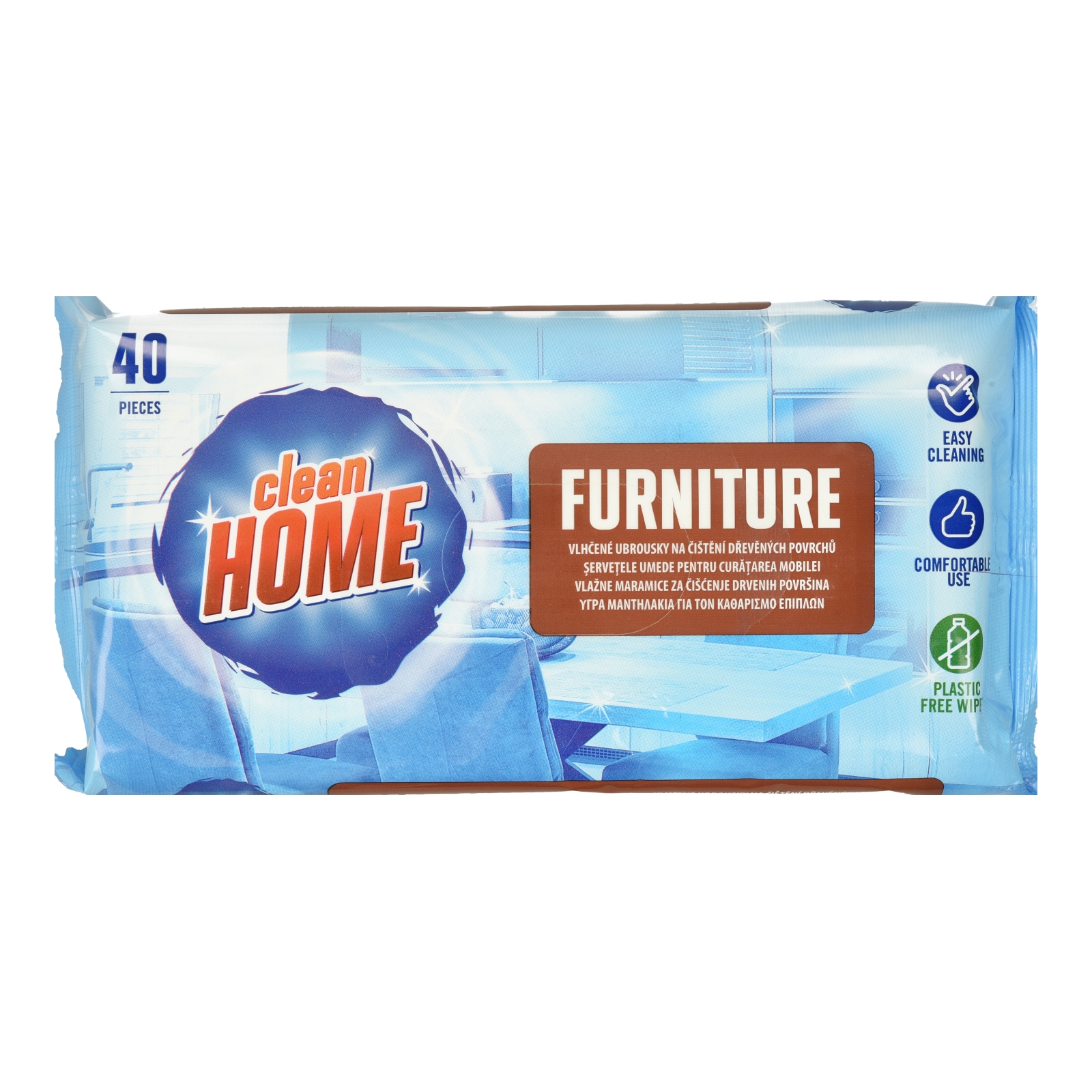 CLEAN HOME Υγρά Μαντηλάκια Καθαρισμού Επίπλων 40 Τεμάχια