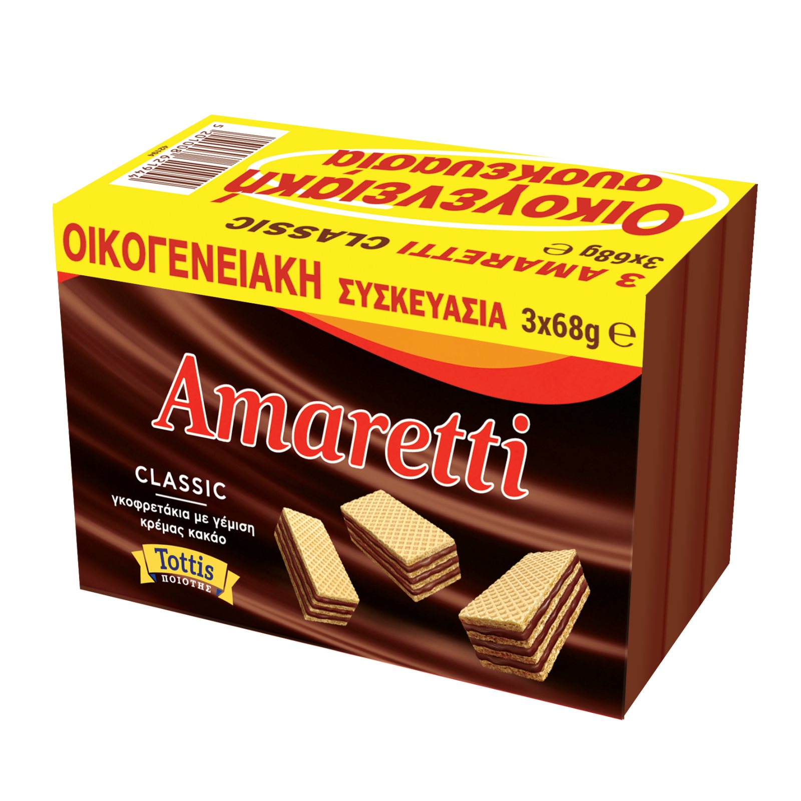 AMARETTI Γκοφρέτες Κρέμα Κακάο 3x68g