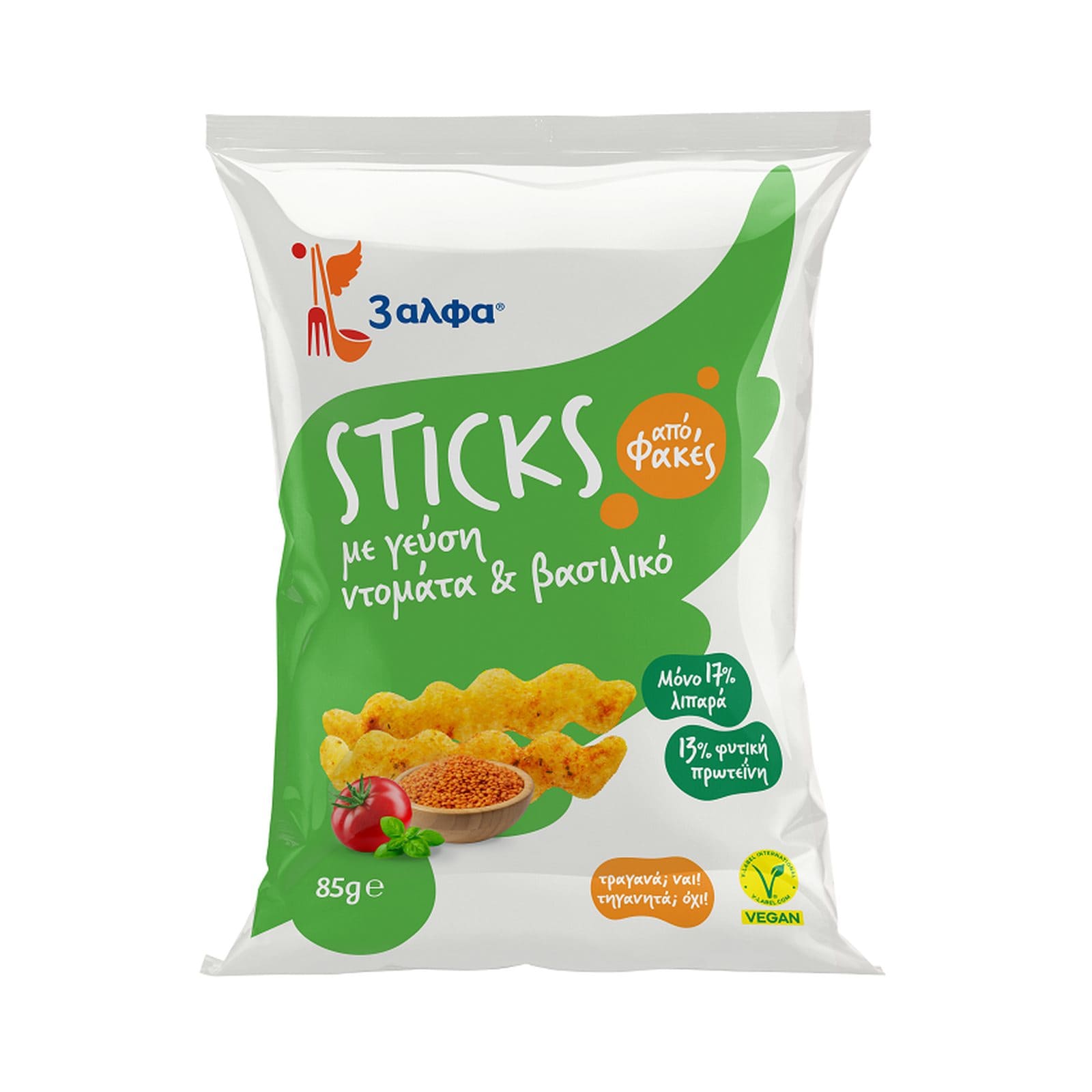 3Α Sticks Φακής Ντομάτα και Βασιλικός Vegan 85g