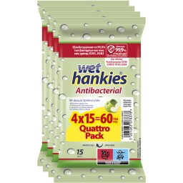WET HANKIES | Αντιβακτηριδιακά Μαντηλάκια Πράσινο Μήλο 4x15 Τεμάχια