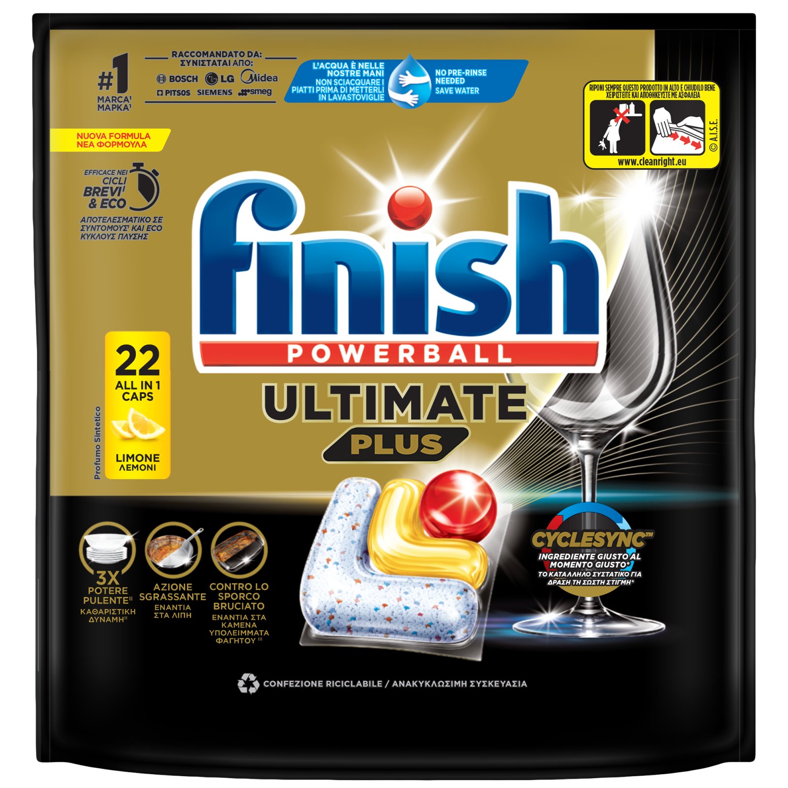 FINISH Κάψουλες Πλυντηρίου Πιάτων Ultimate Plus Allin1 Λεμόνι 22 Τεμάχια