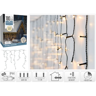 - | Χριστουγεννιάτικη Κουρτίνα 180 Led Θερμό Λευκό 1 Τεμάχιο