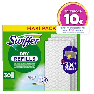 SWIFFER | Στεγνά Πανάκια Πατώματος Clean & Fresh Ανταλλακτικά 30 Τεμάχια