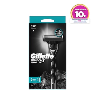GILLETTE | Ξυριστική Μηχανή Mach3 Charcoal + 2 Ανταλλακτικά 1 Τεμάχιο