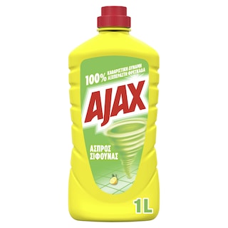 AJAX | ΑΣΠΡΟΣ ΣΙΦΟΥΝΑΣ | Floor Cleaner Tornado Lemon 1lt