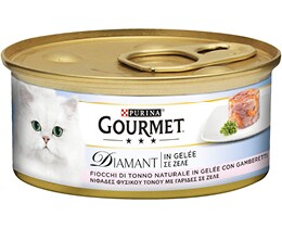 GOURMET | DIAMANT | Γατοτροφή Νιφάδες Τόνου Με Γαρίδα Σε Ζελέ 85 gr