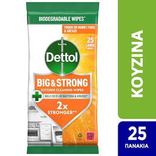 DETTOL | Πανάκια Καθαρισμού Κουζίνας Big & Strong 25 Τεμάχια