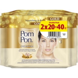 POM PON | Υγρά Μαντήλια Ντεμακιγιάζ Gold 2x20 Tεμάχια
