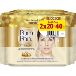 POM PON | Υγρά Μαντήλια Ντεμακιγιάζ Gold 2x20 Tεμάχια